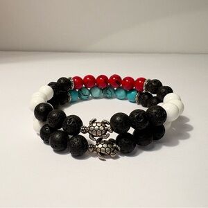 Set of handmade Turtle Charm Beaded Bracelets 8mm beads